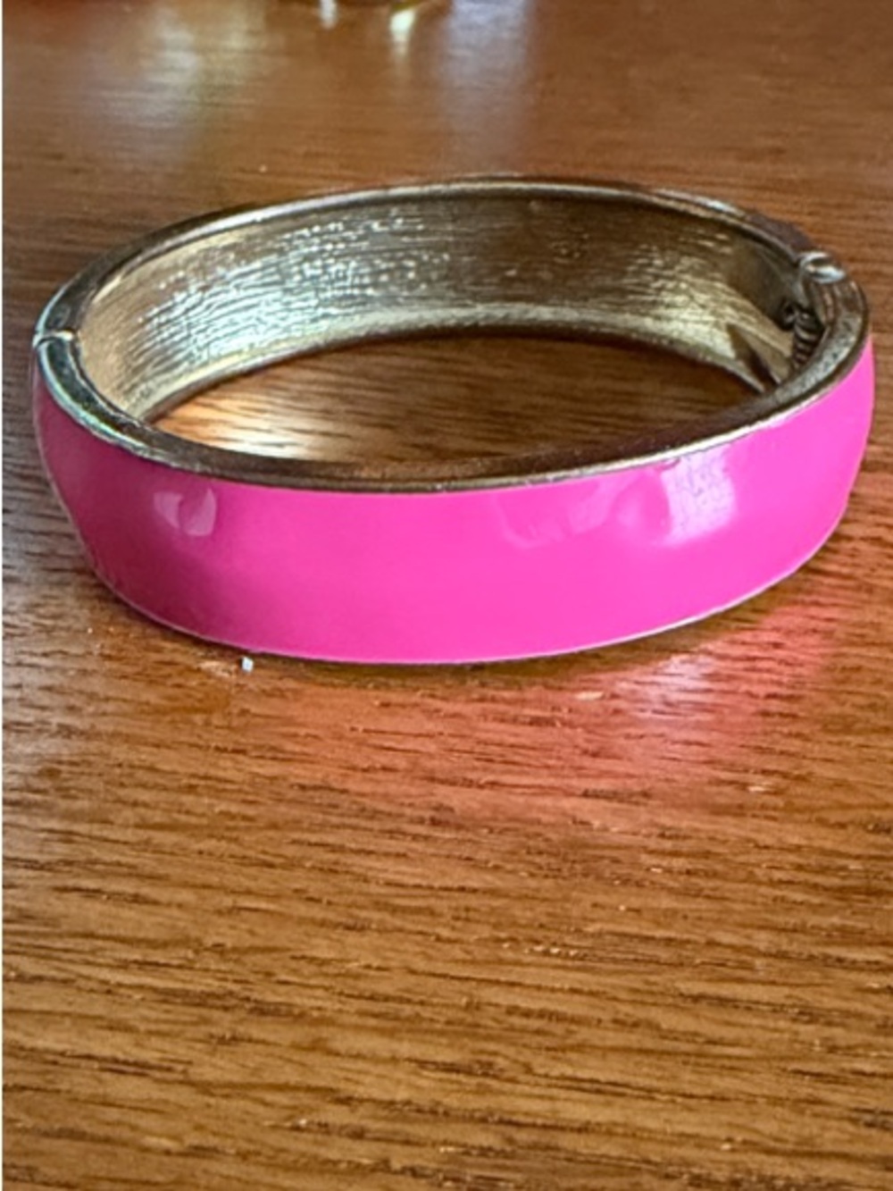 Gold-Tone Horsebit Accent Pink Enamel Bangle Bracelet - Picture 4 of 4